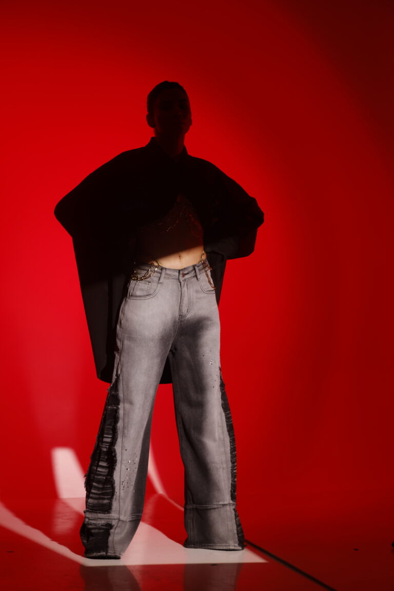shadow slash ruche denim