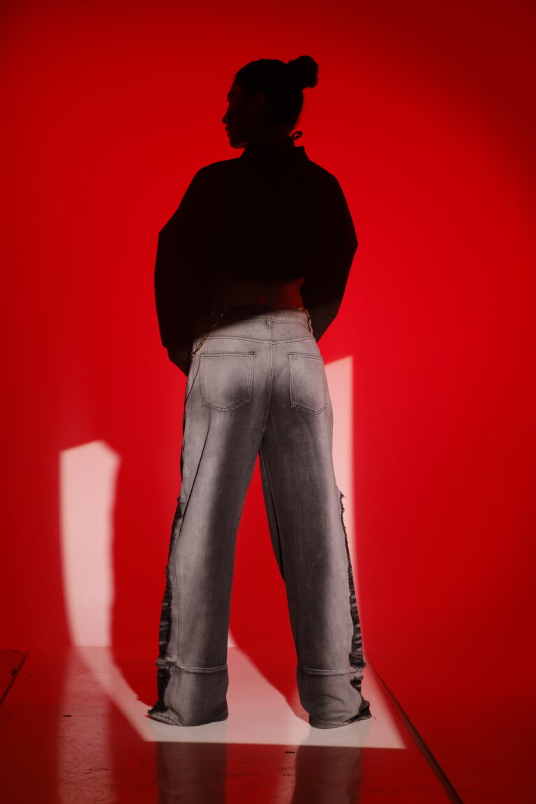 shadow slash ruche denim